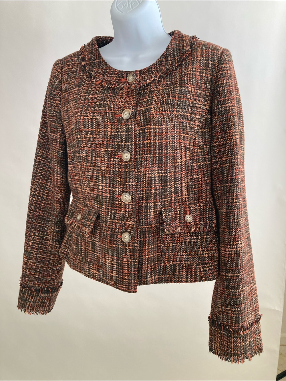 Sundance Tweed Size 6 Wool Blend Cropped Blazer in Rust and Brown